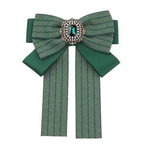 Bow Ties Striped Pre-Tied Long Tail Ribbon Brooch Pin Fashion Green